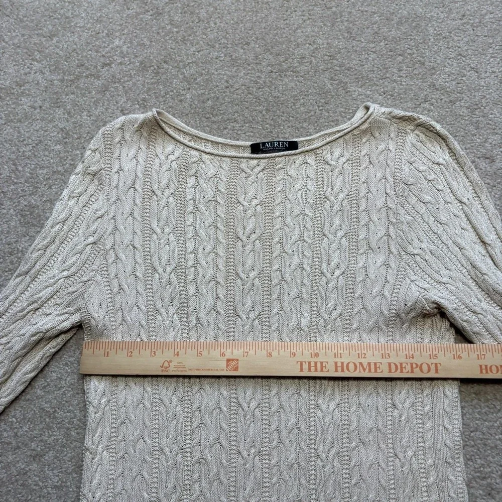 Lauren Ralph Lauren Sweater Womens Small Beige 100% Cotton‎ Cable Knit Boatneck